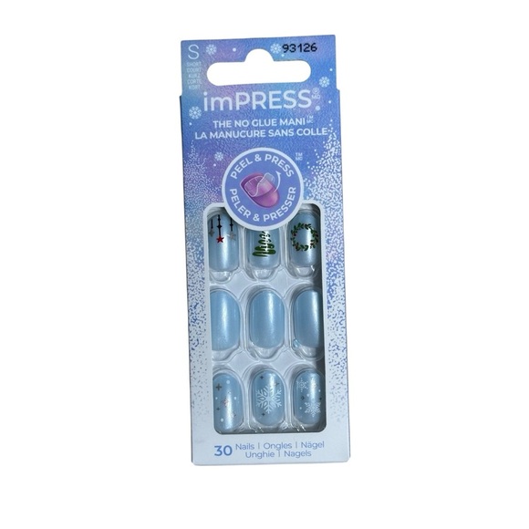 Kiss Impress Holiday Press On Nails Frosty Tales Short Oval Nails -30 Count - Picture 2 of 6